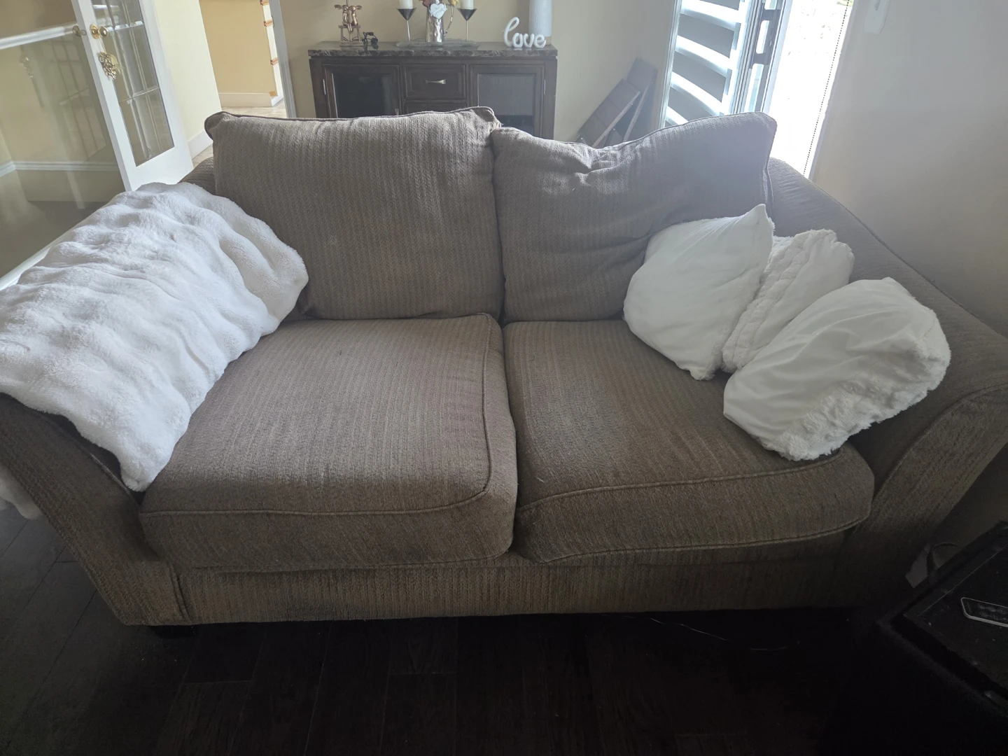 Brown Fabric Sofa with Pillows - photo 2