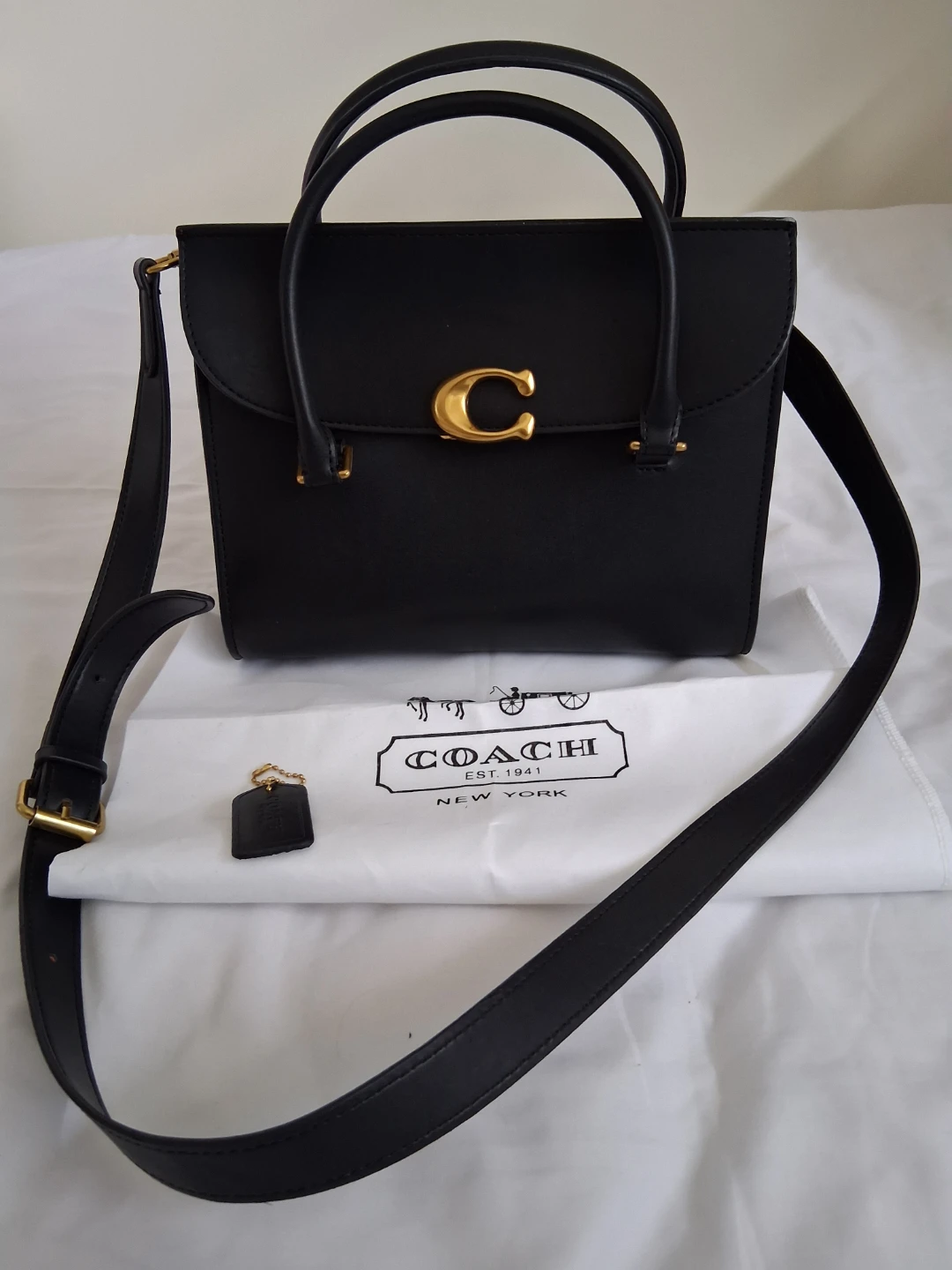 Coach Black Leather Top Handle Bag with Shoulder Strap