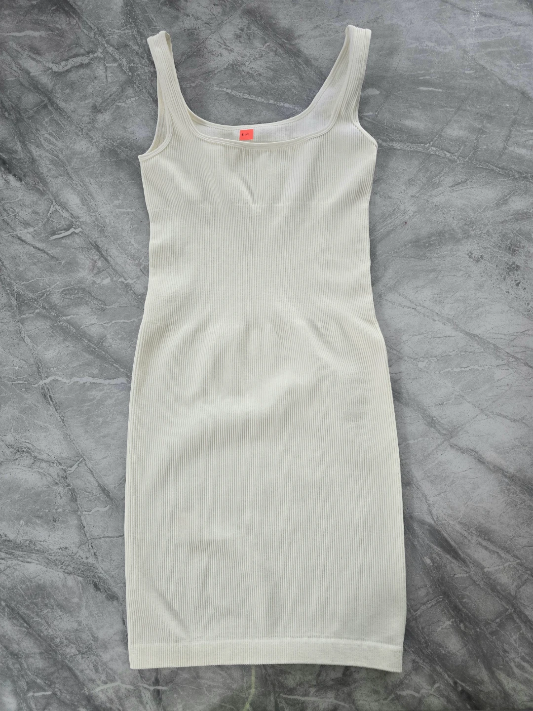 Cream ribbed knit sleeveless midi dress