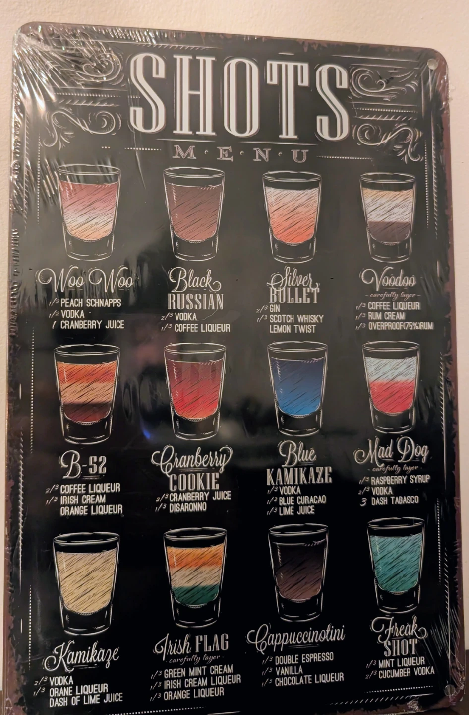 Metal Shot Menu Sign 12x8