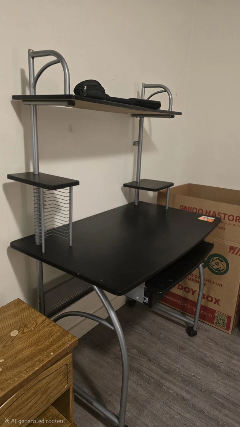Black Computer Desk with Keyboard Tray and Shelving (URGENT!!!)