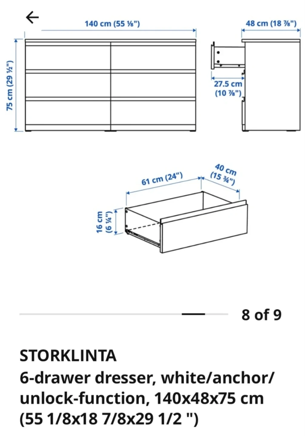 Brand new three days old, STORKLINTA 6-drawer dresser,white. - photo 2