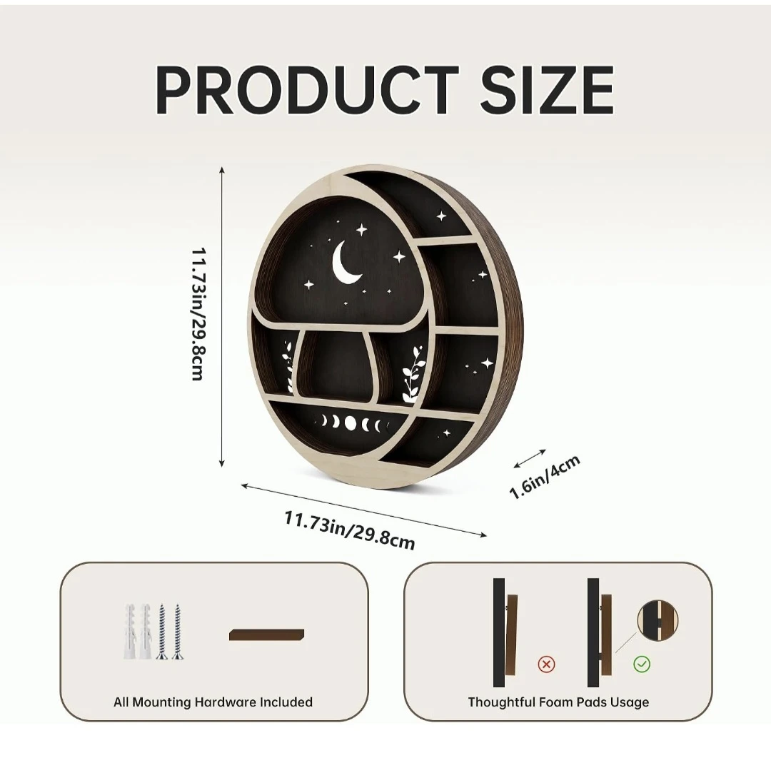 Celestial Moon Phase Display Shelf with LED Light - photo 2