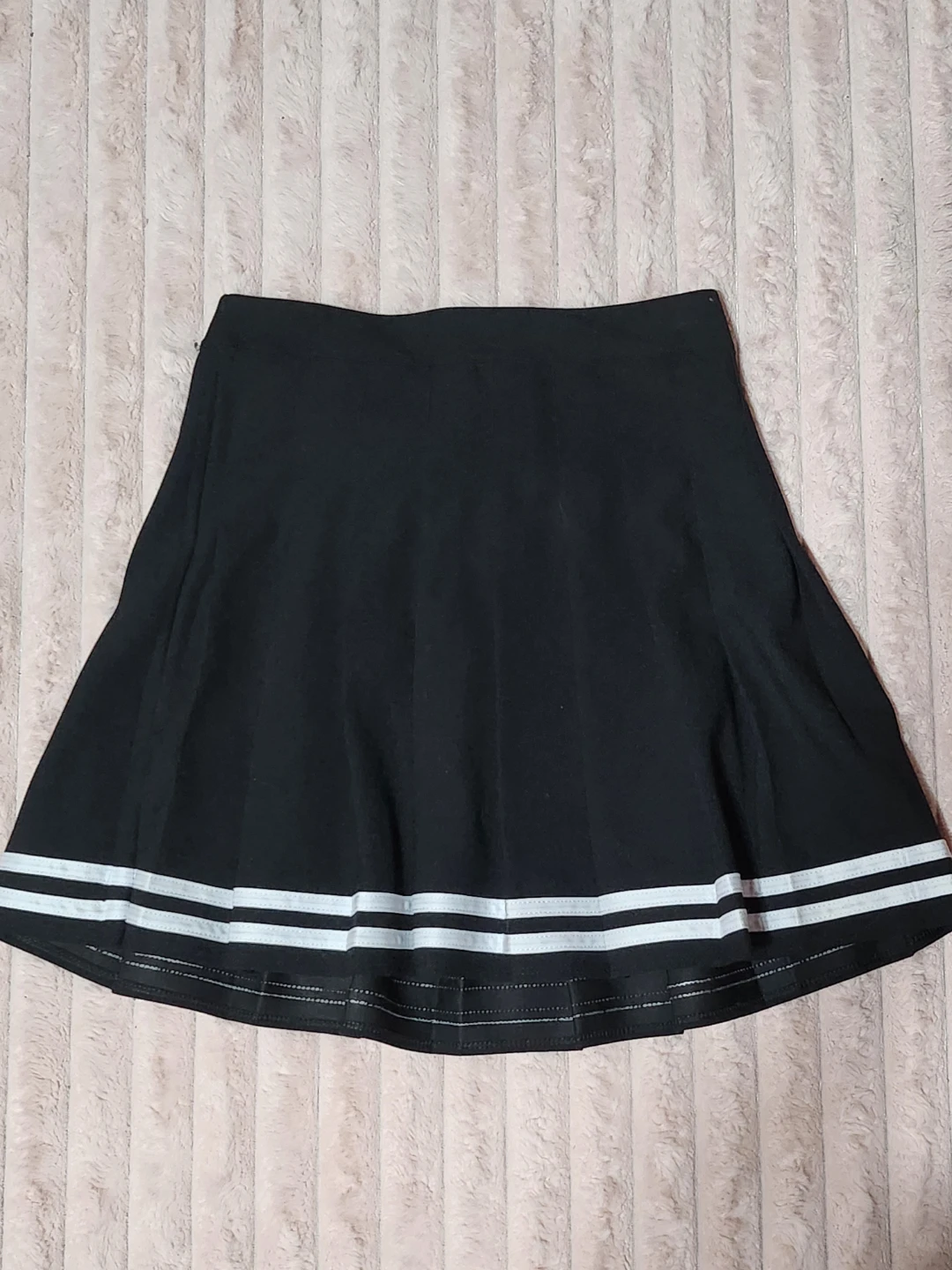 Black Pleated Mini Skirt with White Stripes