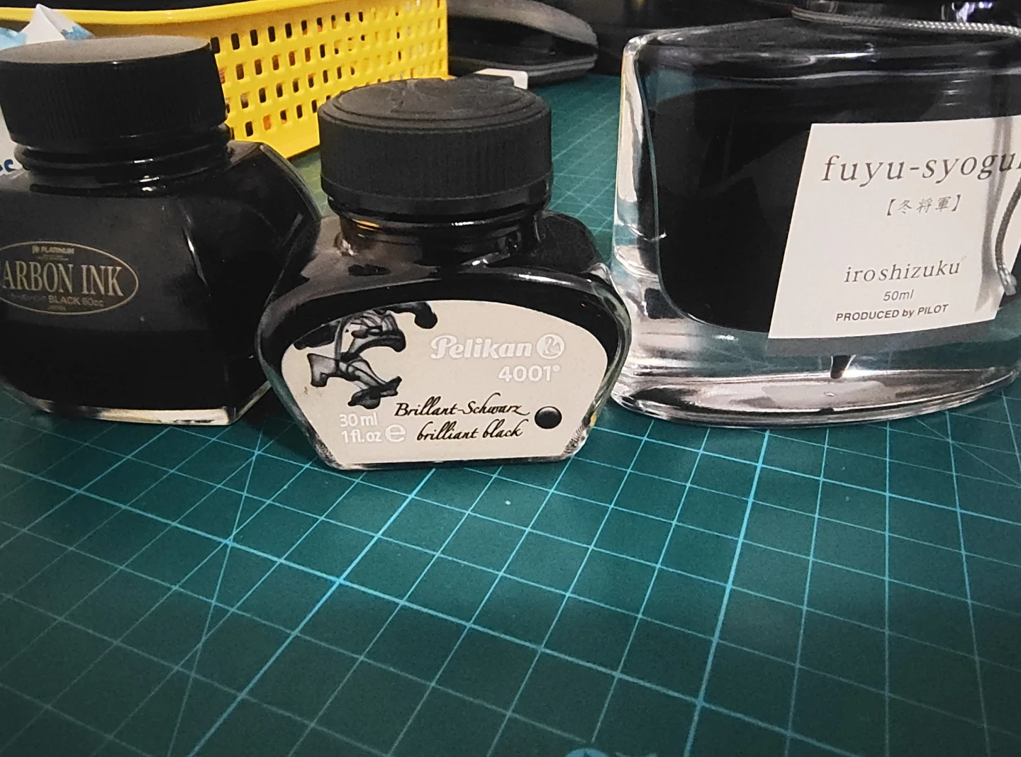 Three fountain pen inks