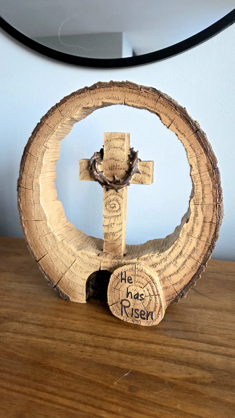 Jesus Is Risen Resurrection Cross – Wood Carving Display *new