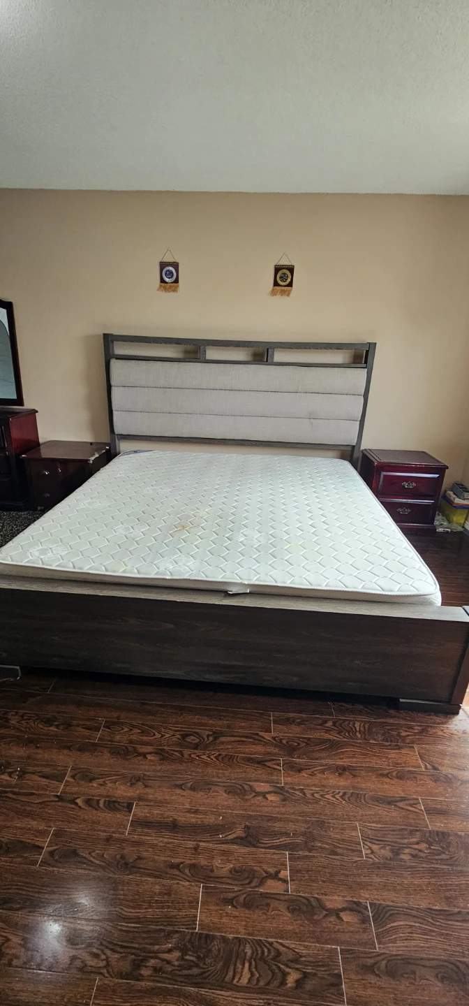 Modern Platform Bed Frame with Upholstered Headboard