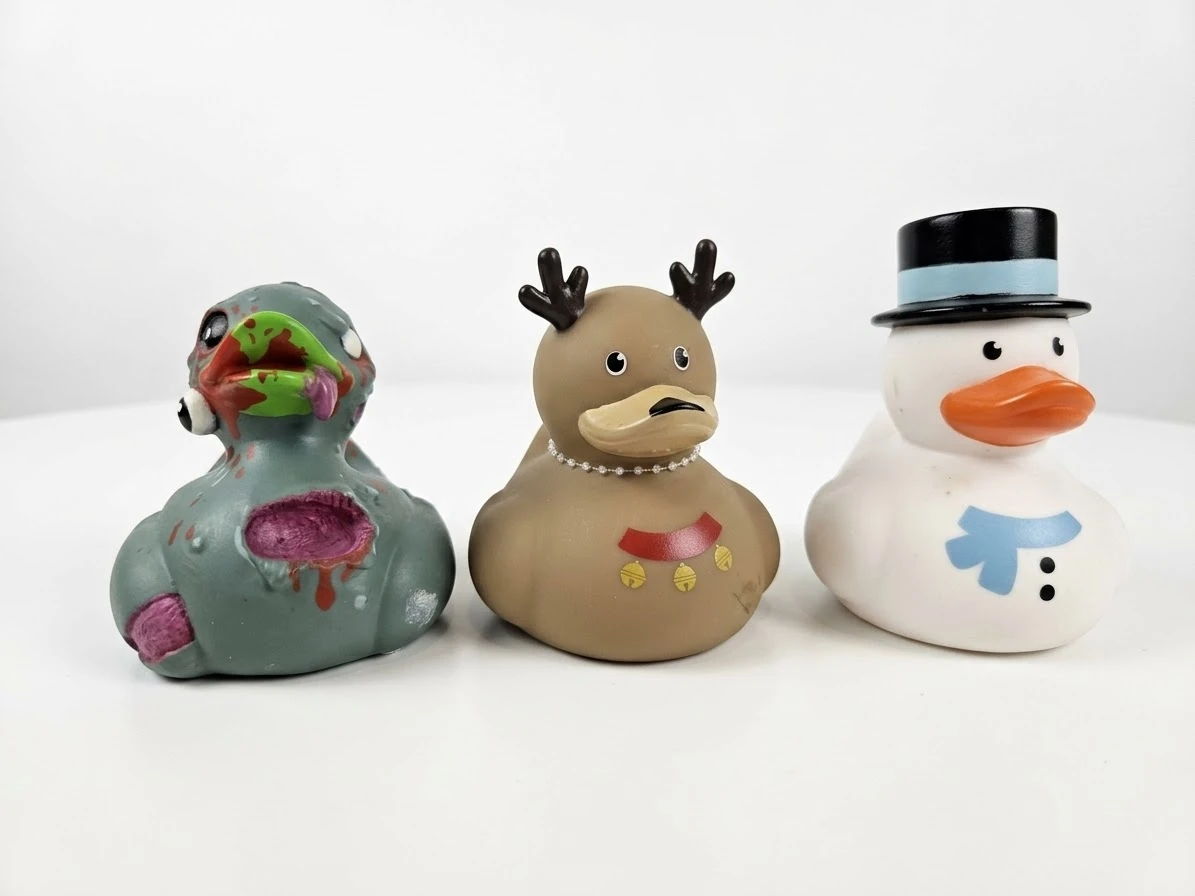 Set of 3 Themed Rubber Ducks - Zombie, Reindeer, Snowman