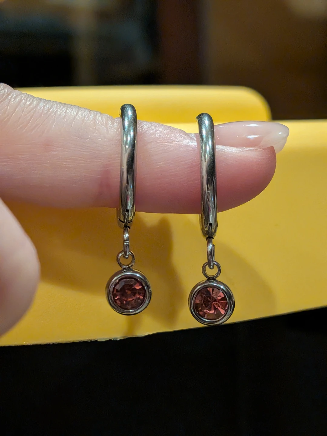 Hoop Earrings with Pink Gemstone