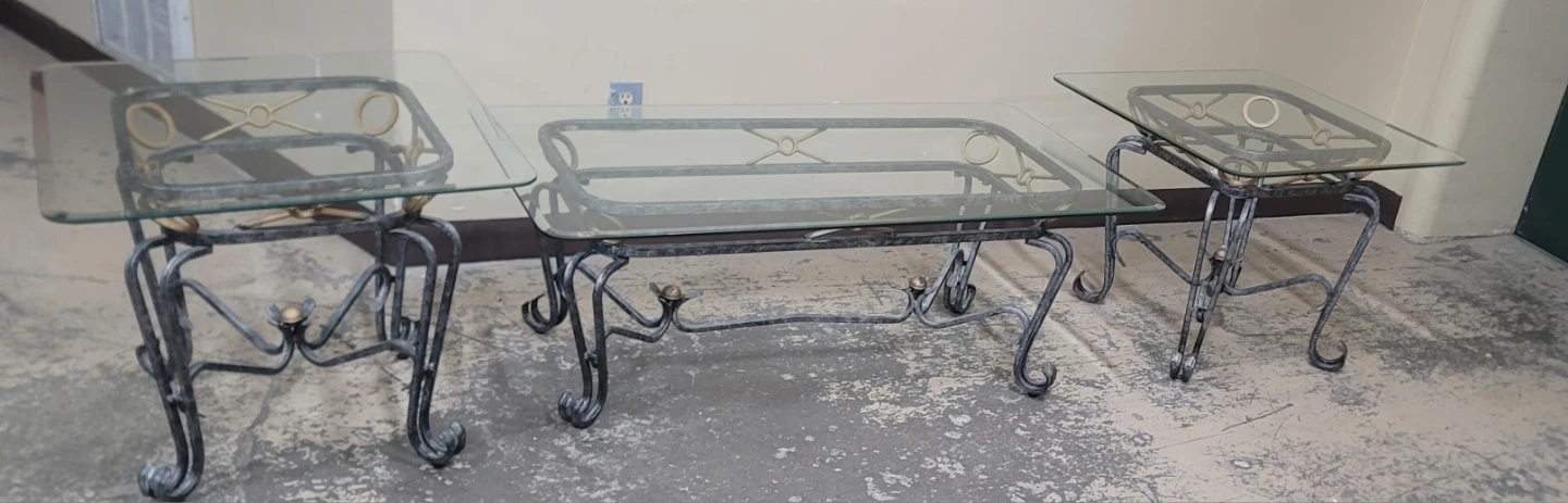 Glass and Metal Coffee and End Table Set