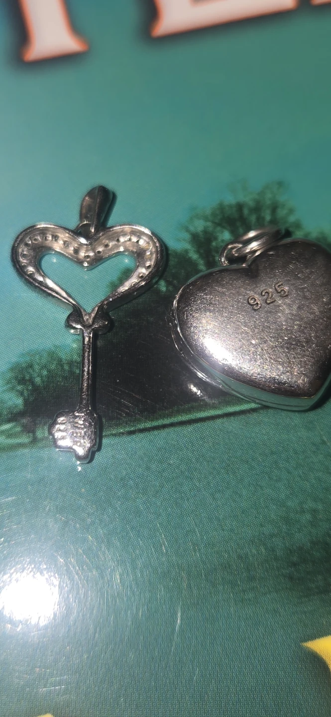Two Sterling Silver Pendants: Heart Locket & Key - photo 5
