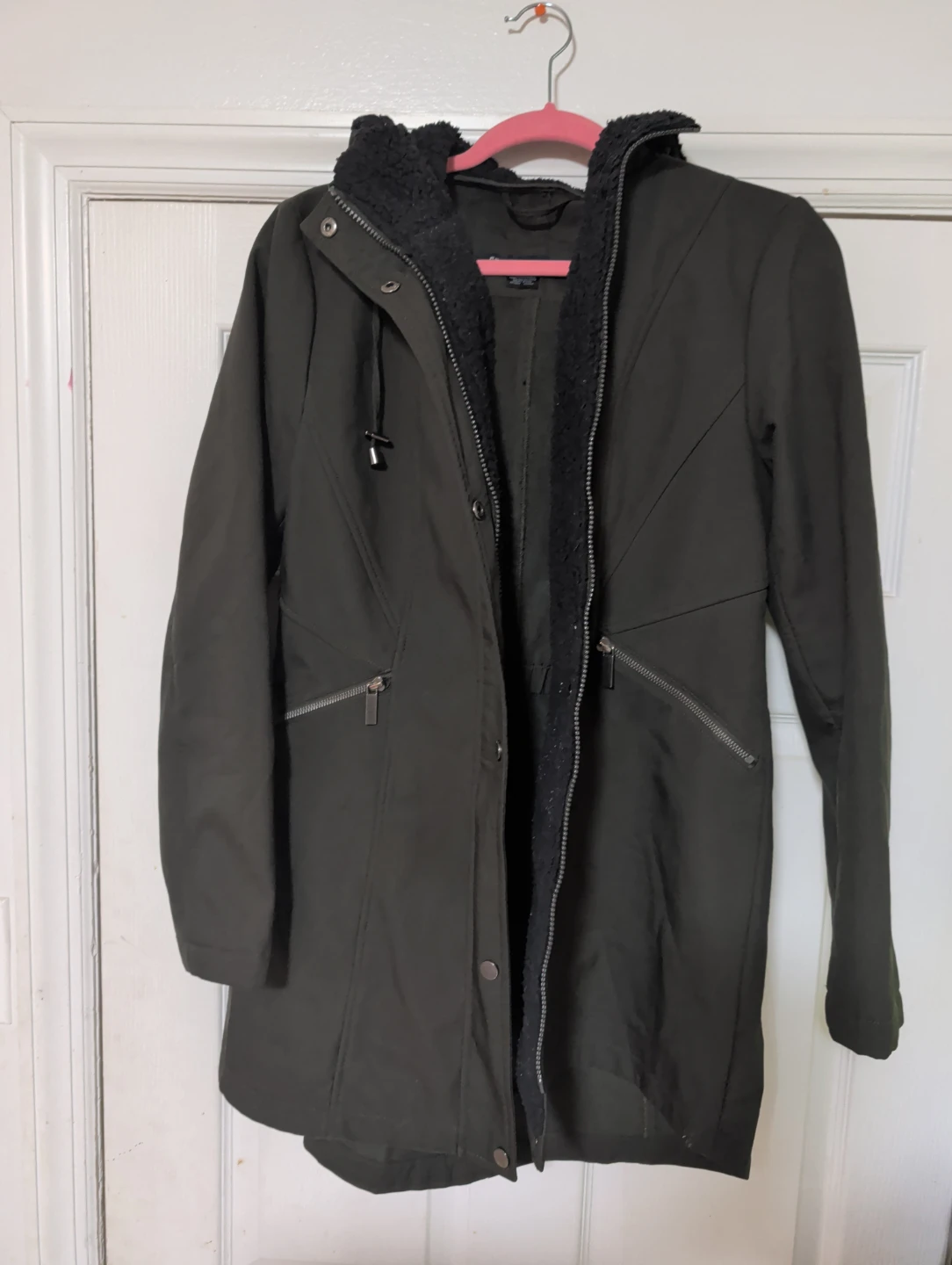 French Connection Olive Green Sherpa Lined Parka Size M