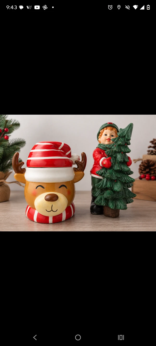 Christmas Reindeer Cookie Jar & Holiday Figurine Set
