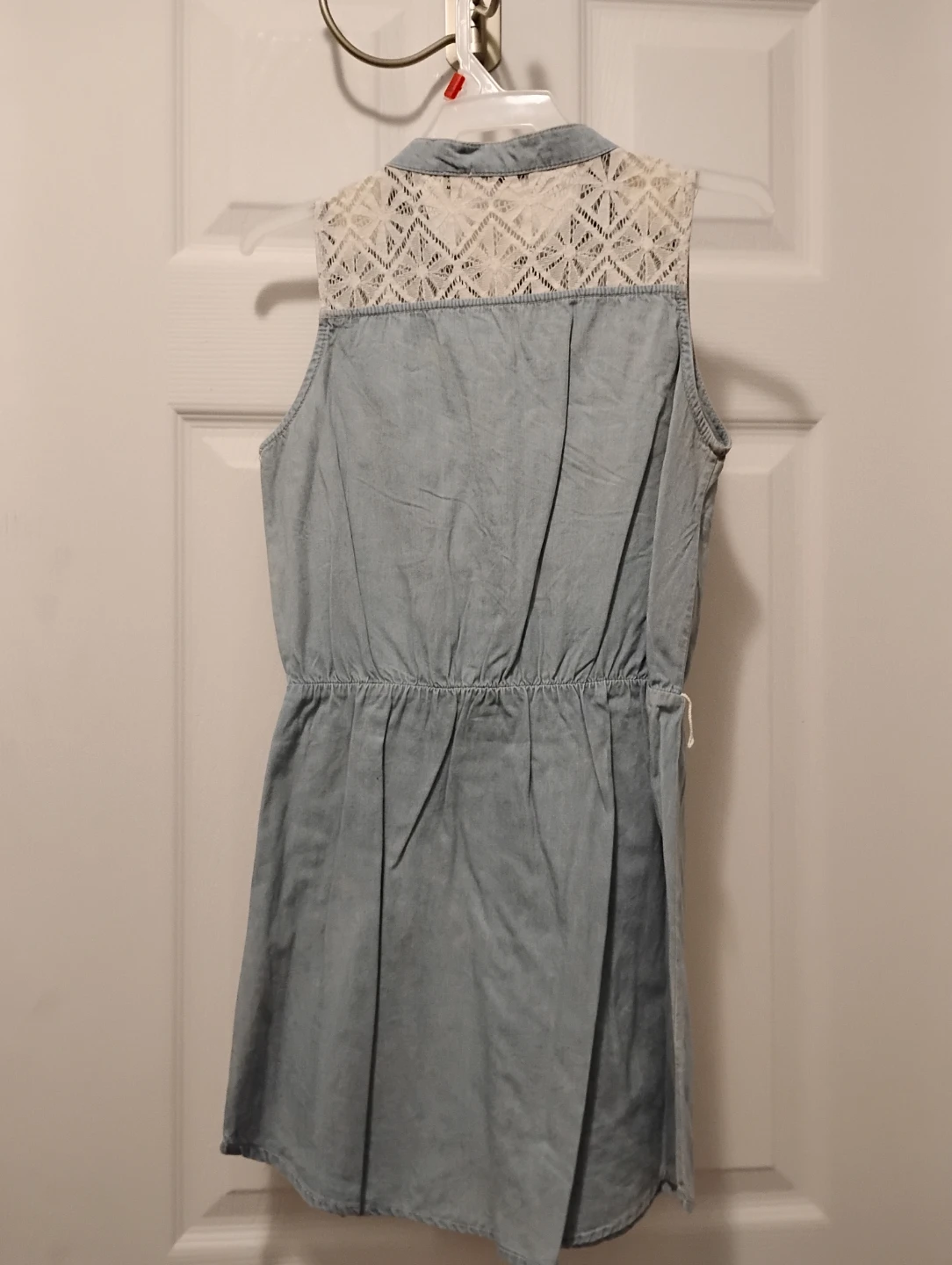 Denim Dress with Lace Detail - photo 2