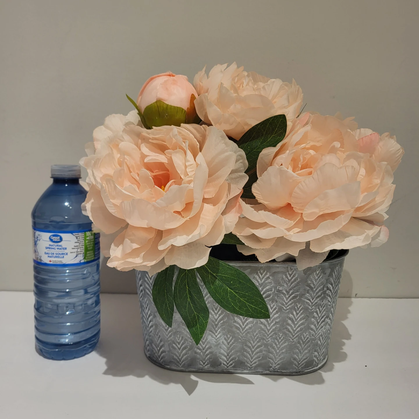 Artificial Peony Arrangement in Galvanized Pot - photo 2