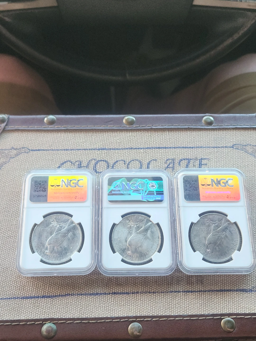 3 x 1922-1923 Peace Dollar Silver Coins NGC Graded MS63/MS62 - photo 2