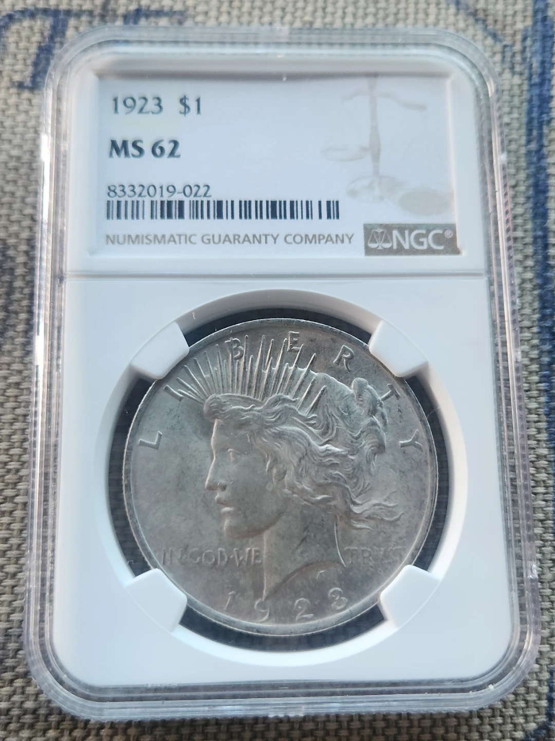 3 x 1922-1923 Peace Dollar Silver Coins NGC Graded MS63/MS62 - photo 3