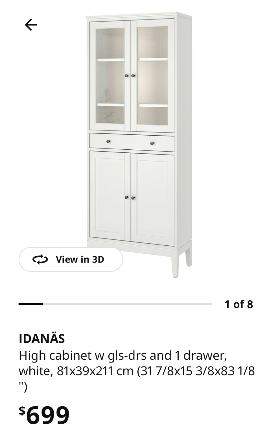 High Cabinet with Glass Doors and Drawer IKEA IDANÄS