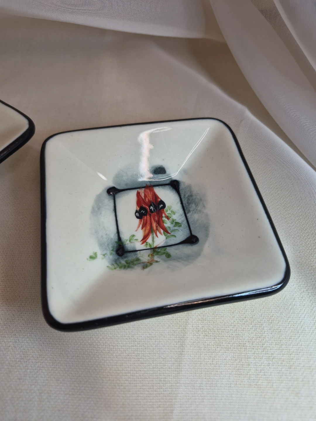 Pair of Hand Painted 3 1/2" x 3 1/2" Pottery Trinket Sauce Etc. - photo 3