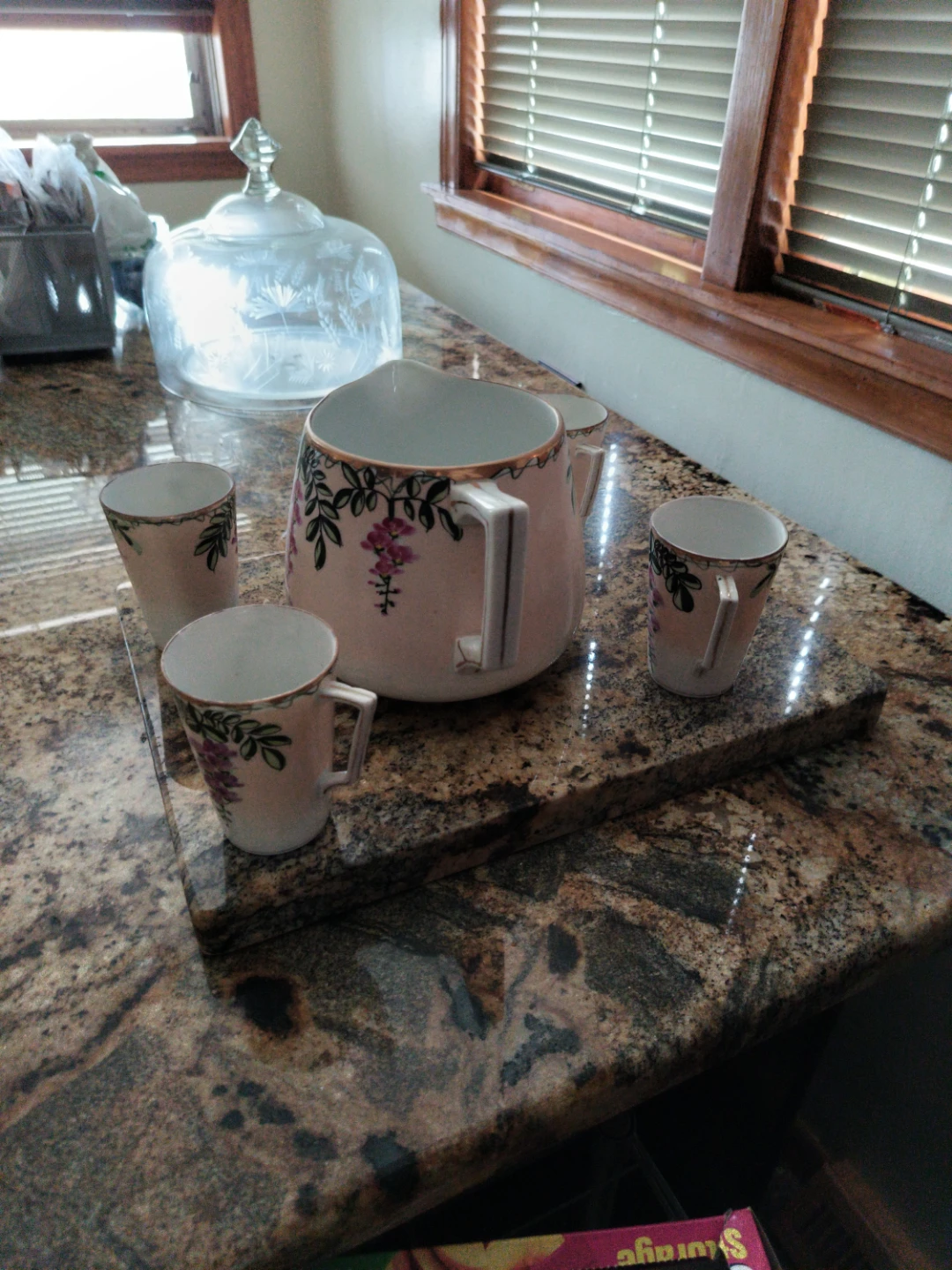 Vintage Pitcher and 4 Cups Set Pink Floral Porcelain - photo 4