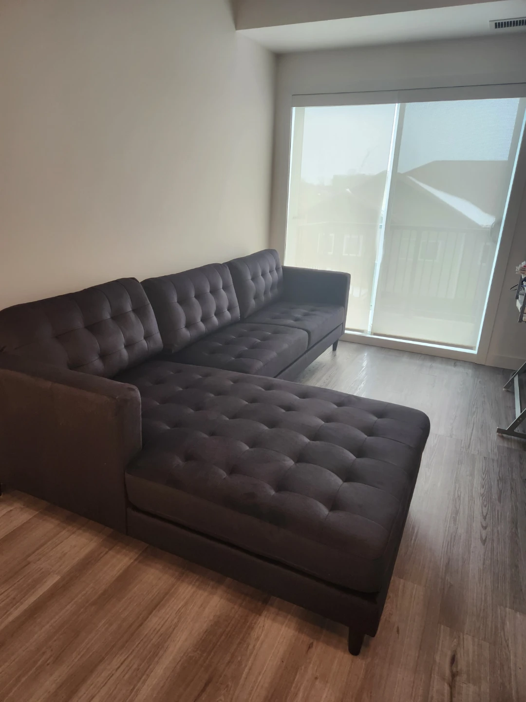 Grey Tufted Sectional Sofa with Chaise