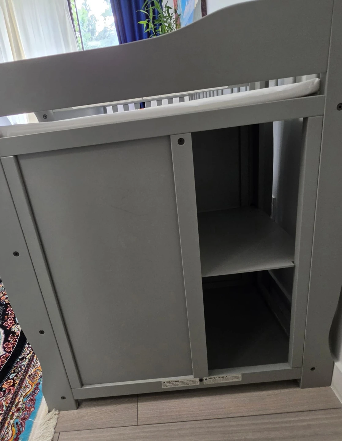 Grey Convertible Crib with Attached Changing Table