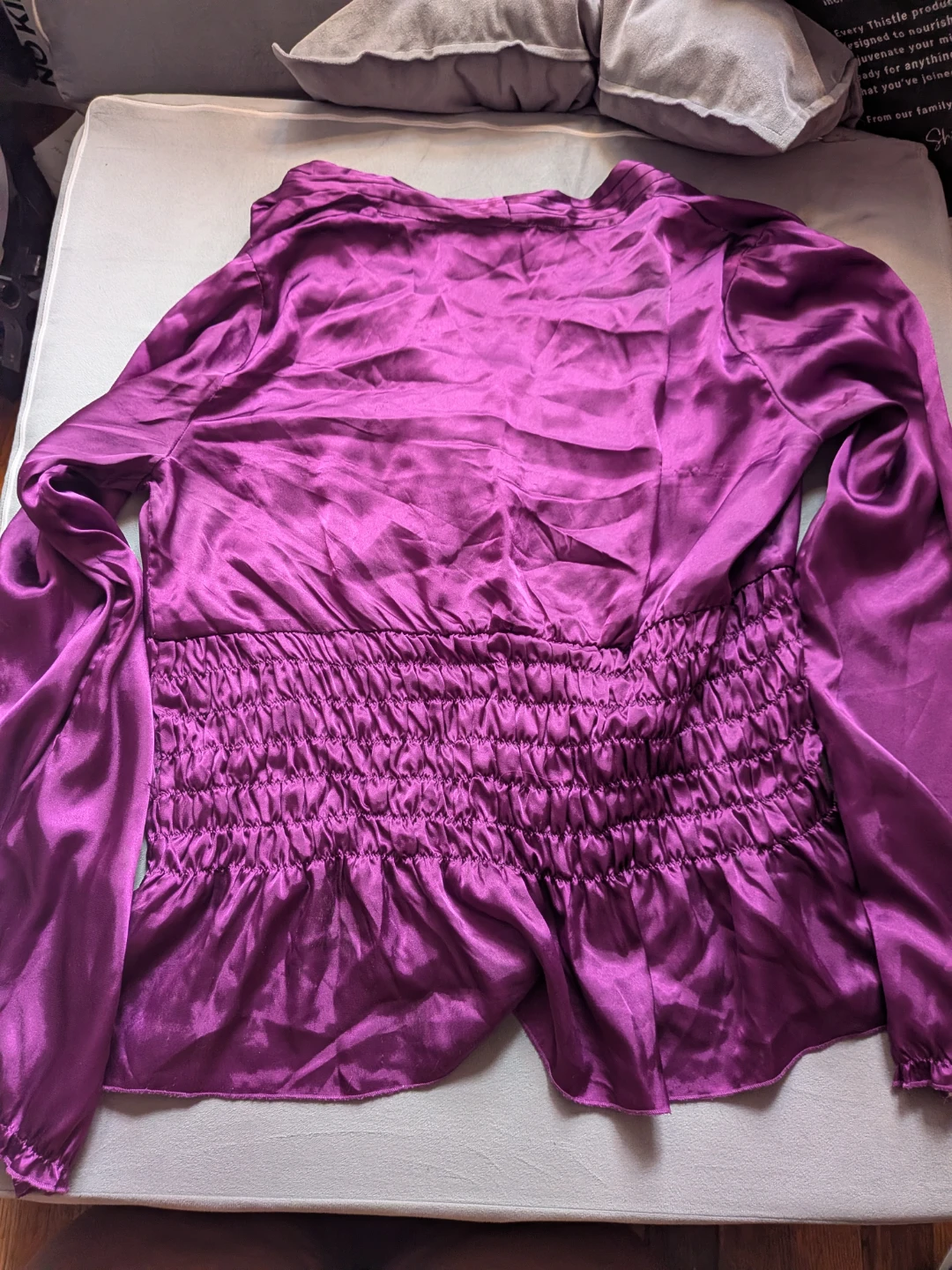 Allison Taylor Purple Satin Smocked Blouse XL - photo 3
