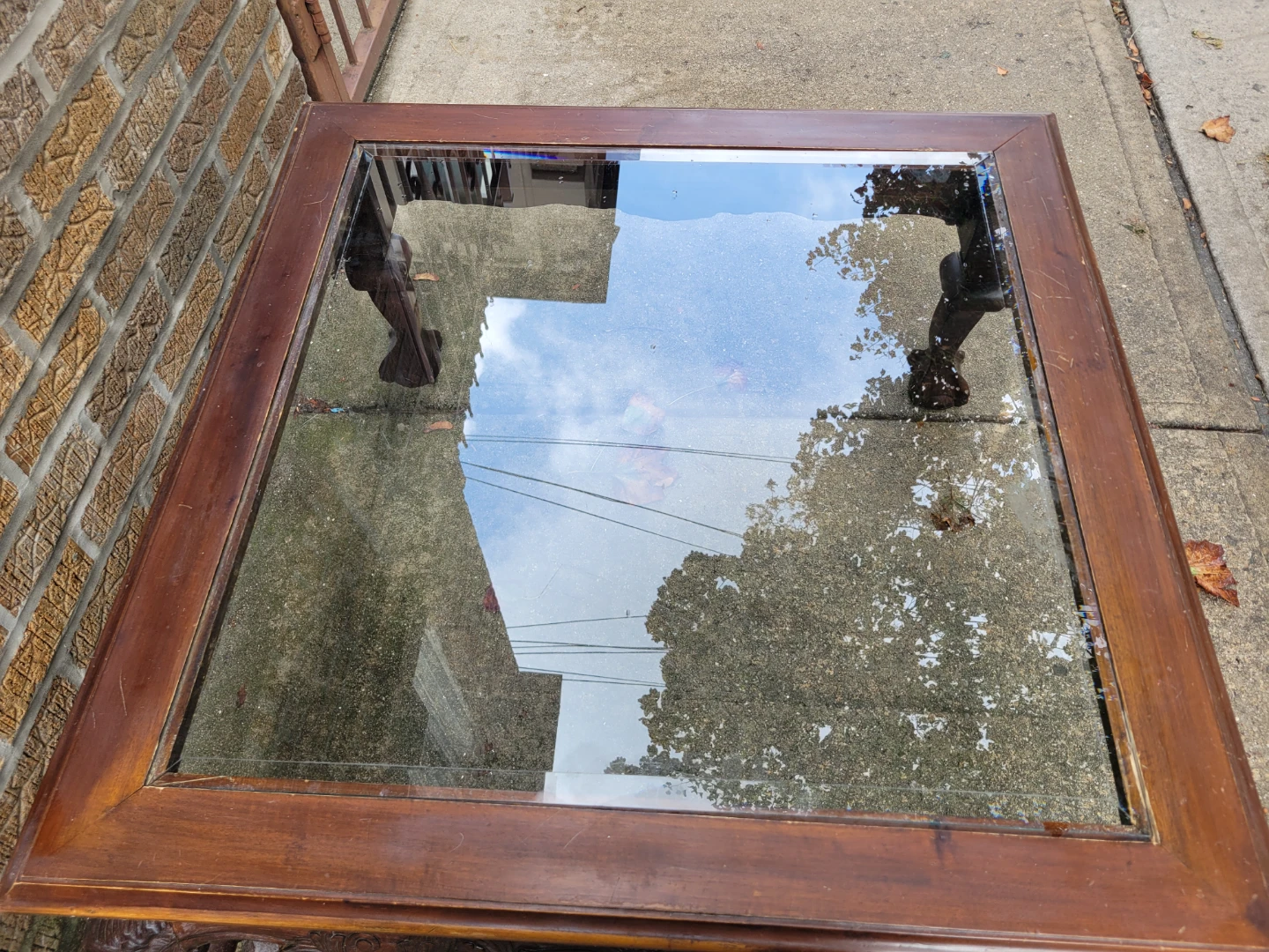 Vintage Ornate Wood Coffee Table with Glass Inset - photo 4