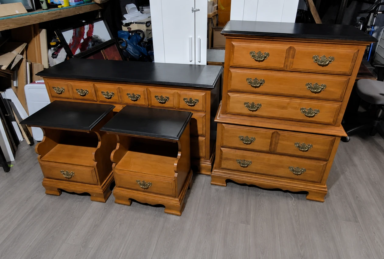 Wood Dresser and Nightstand Set with Black Tops - photo 3