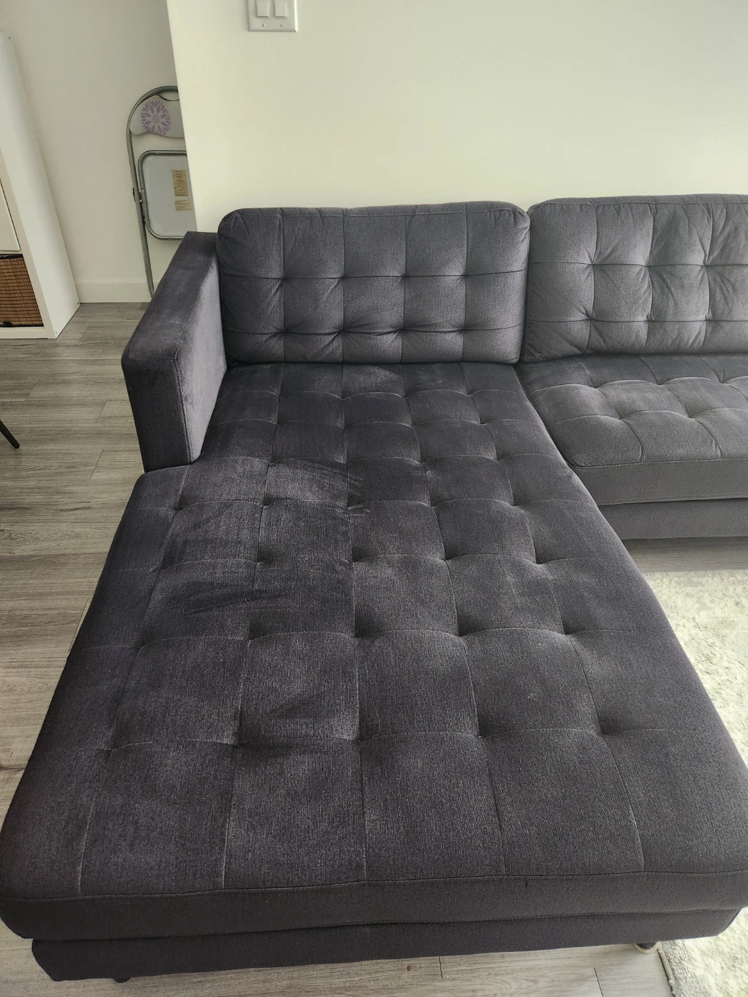 Grey Tufted Sectional Sofa with Chaise - photo 4