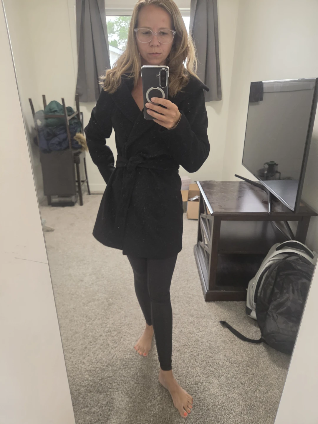 Calvin Klein Black Wool Blend Wrap Coat Size XS - photo 2
