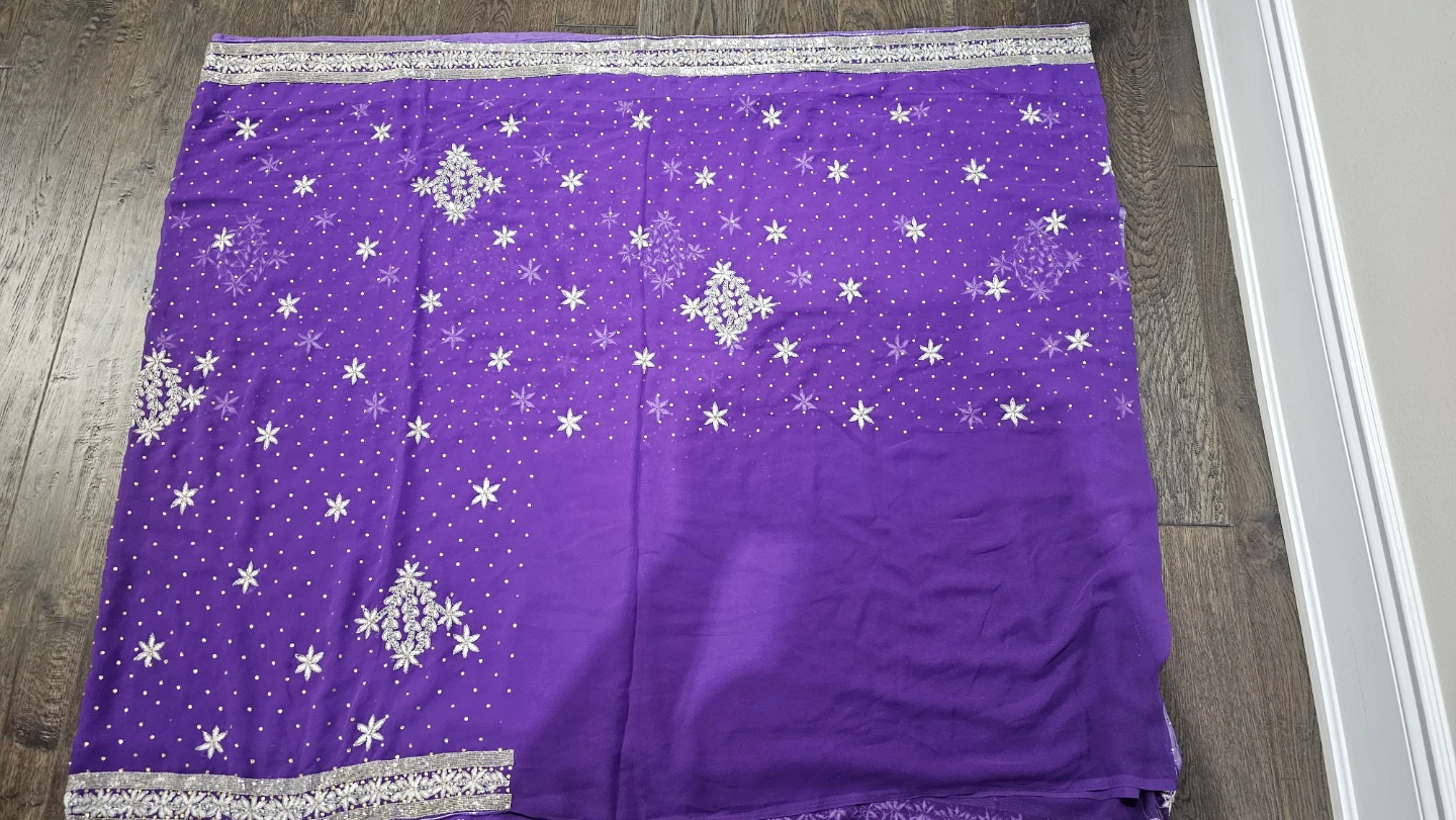 Purple embroidered saree with blouse - photo 4