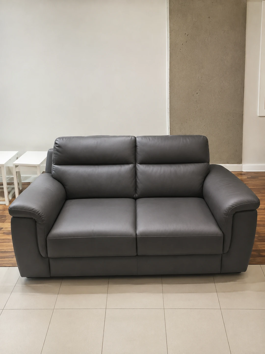 Grey Leather Loveseat Sofa