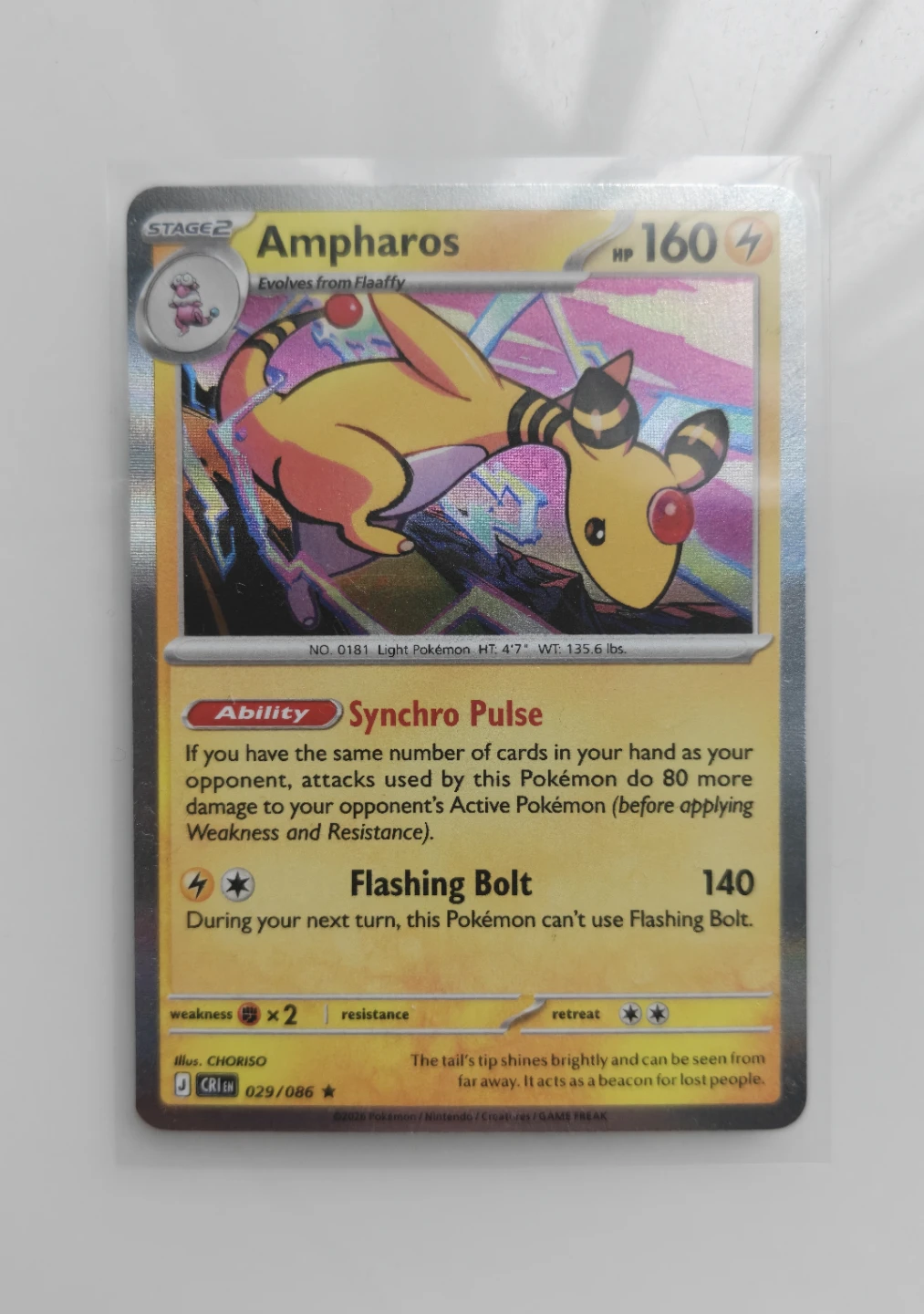 Pokemon TCG Ampharos 029/086 Chaos Rising Holo (NM)