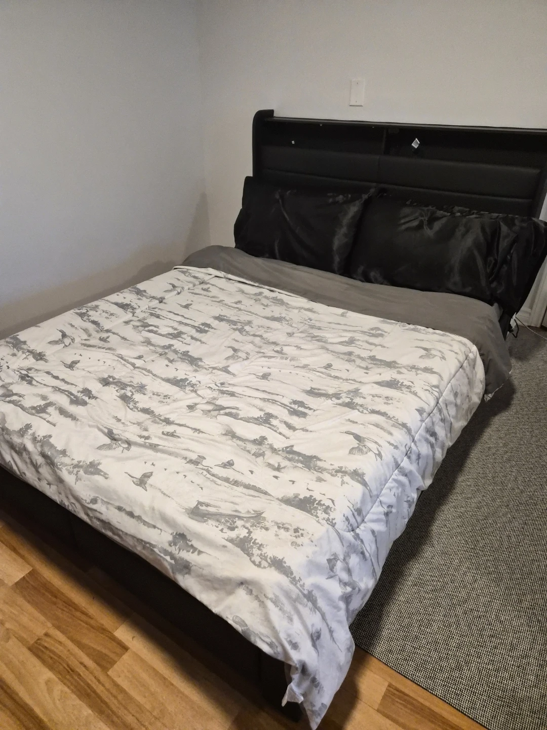 Queen Bed Frame with LED Headboard and Storage Drawers