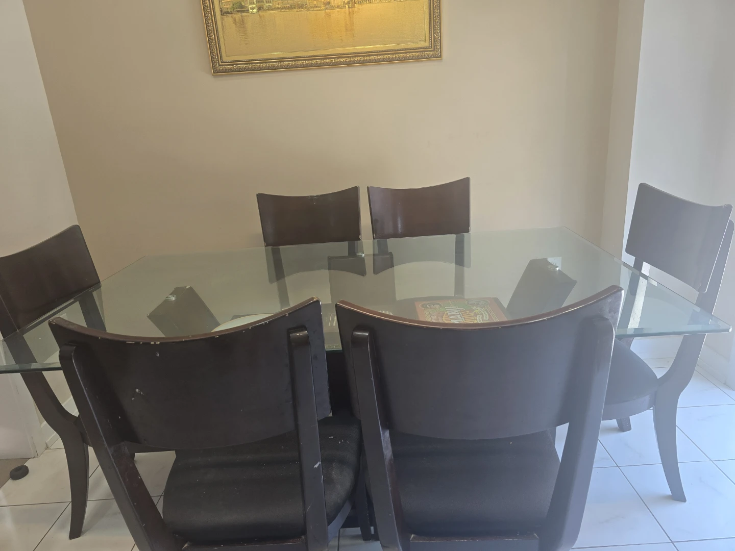 Glass Top Dining Table with 6 Chairs