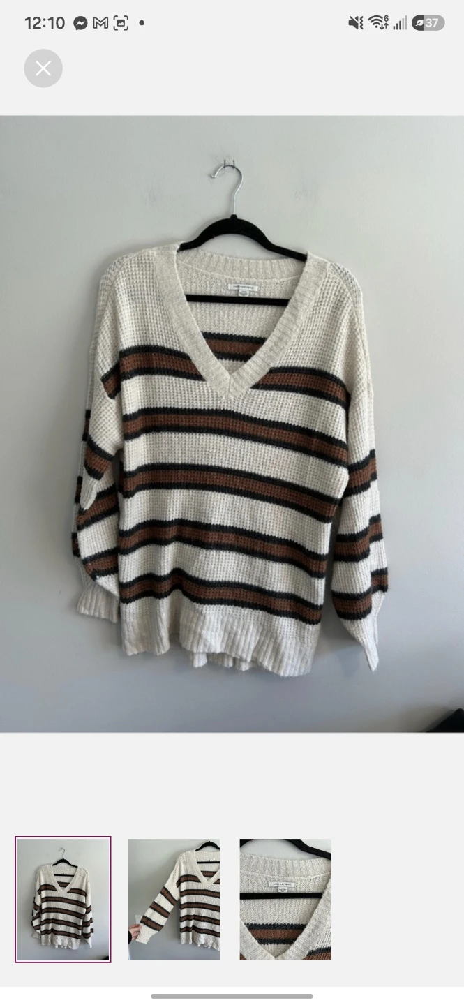 American Eagle Striped V-Neck Sweater
