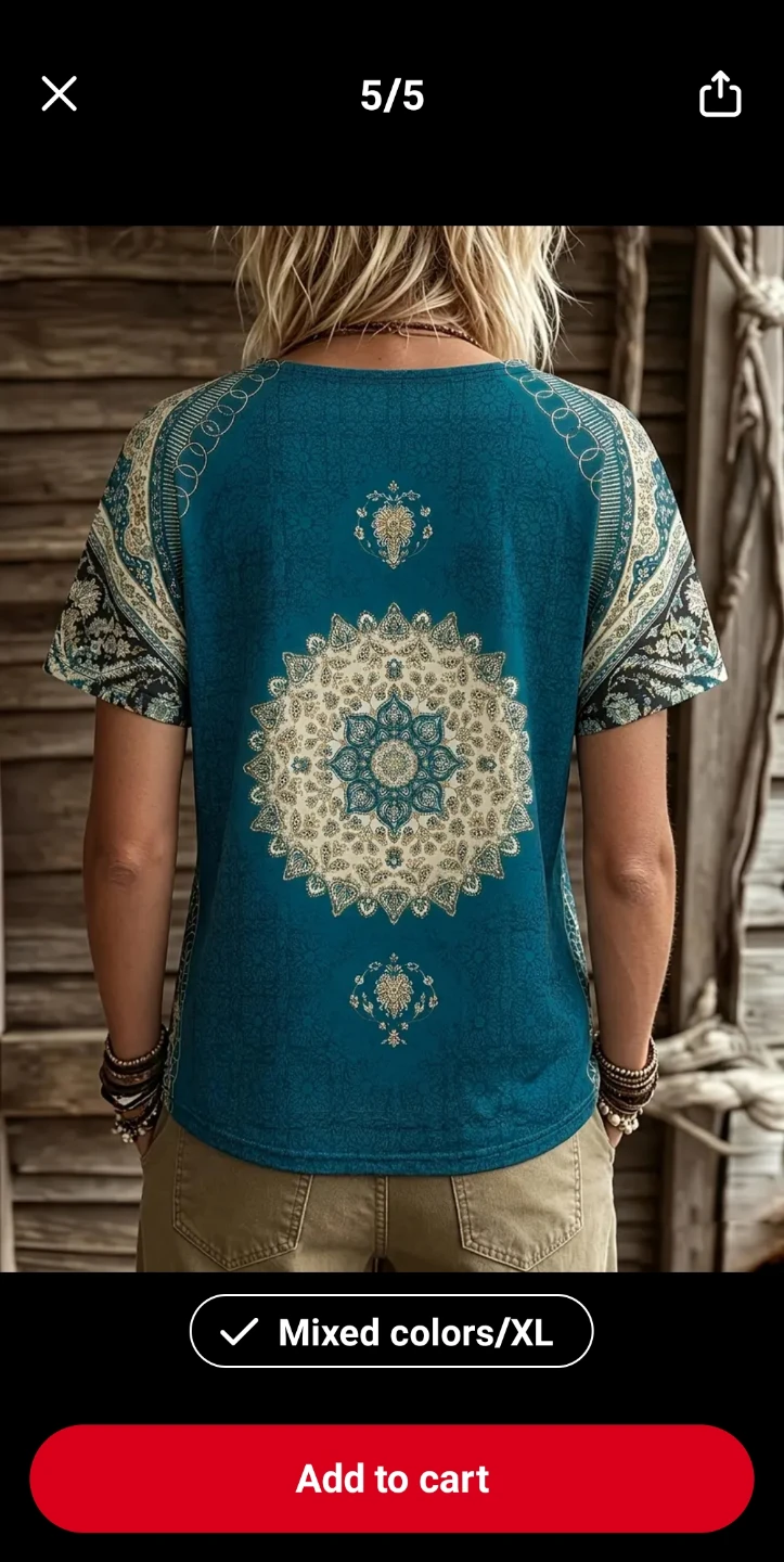 Brand New Women's Boho Mandala Print T-Shirt - photo 2
