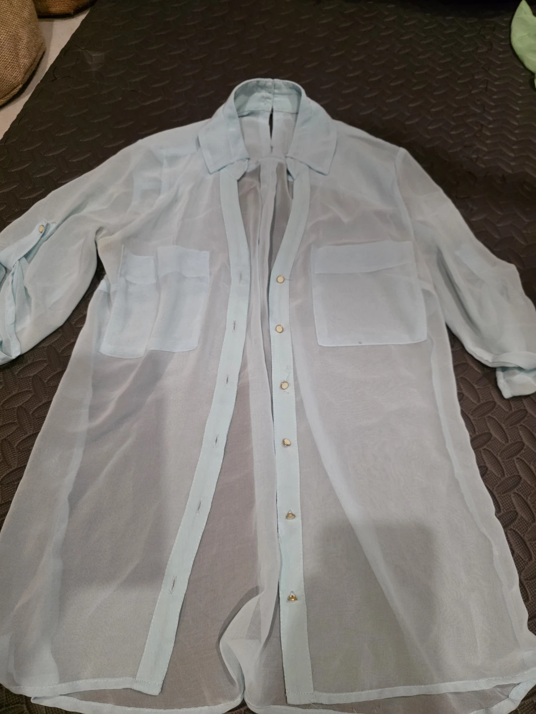 Light Blue Sheer Button-Up Shirt