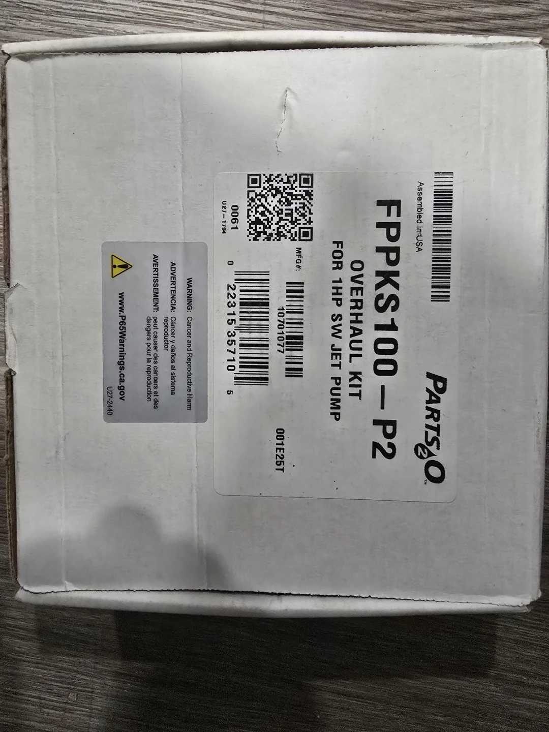 Parts Q Overhaul Kit FPPKS100-P2 for 1HP SW Jet Pump