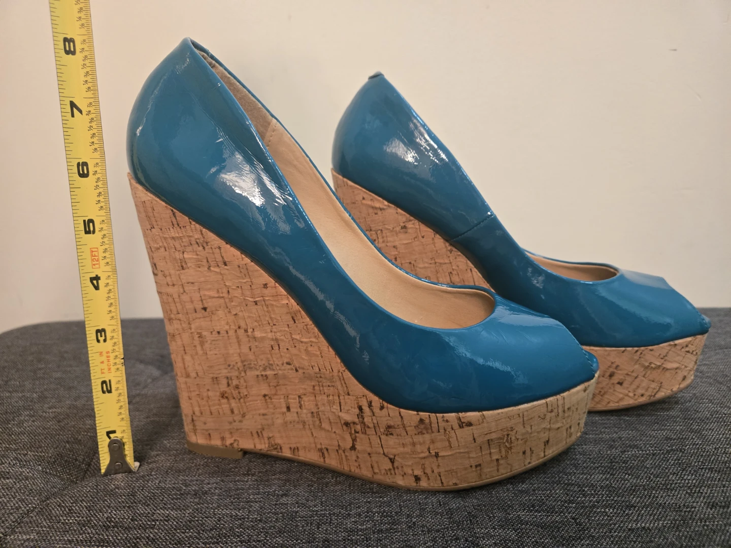 Peep-toe Wedge Heels - Teal Patent - photo 2