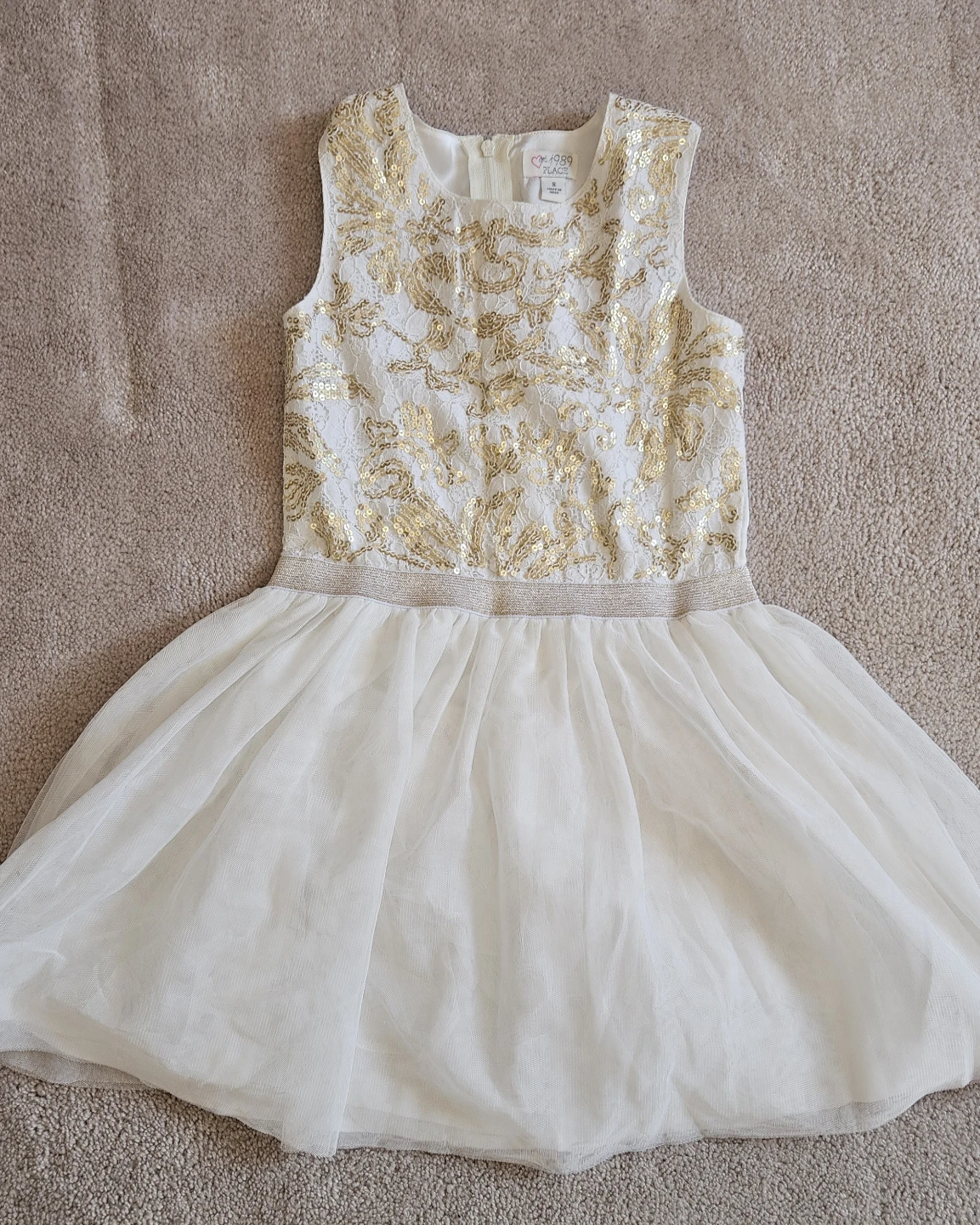 The Children's Place White & Gold Sequin Party Dress Size 8