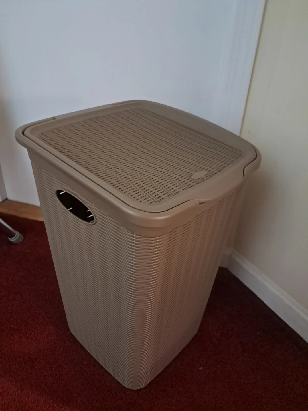 Tan Plastic Laundry Hamper with Lid