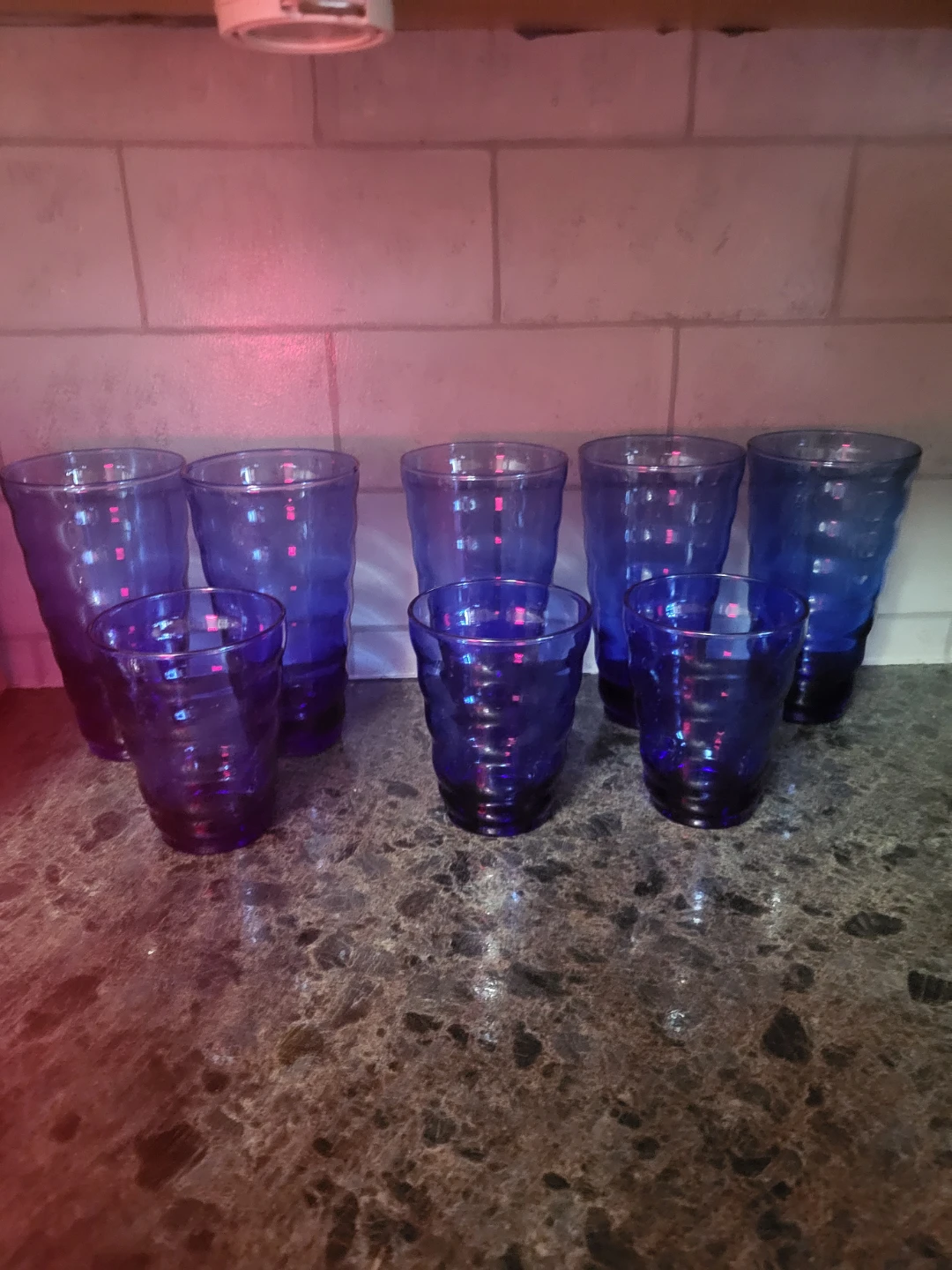 Set of 8 Vintage Blue Textured Drinking Glasses