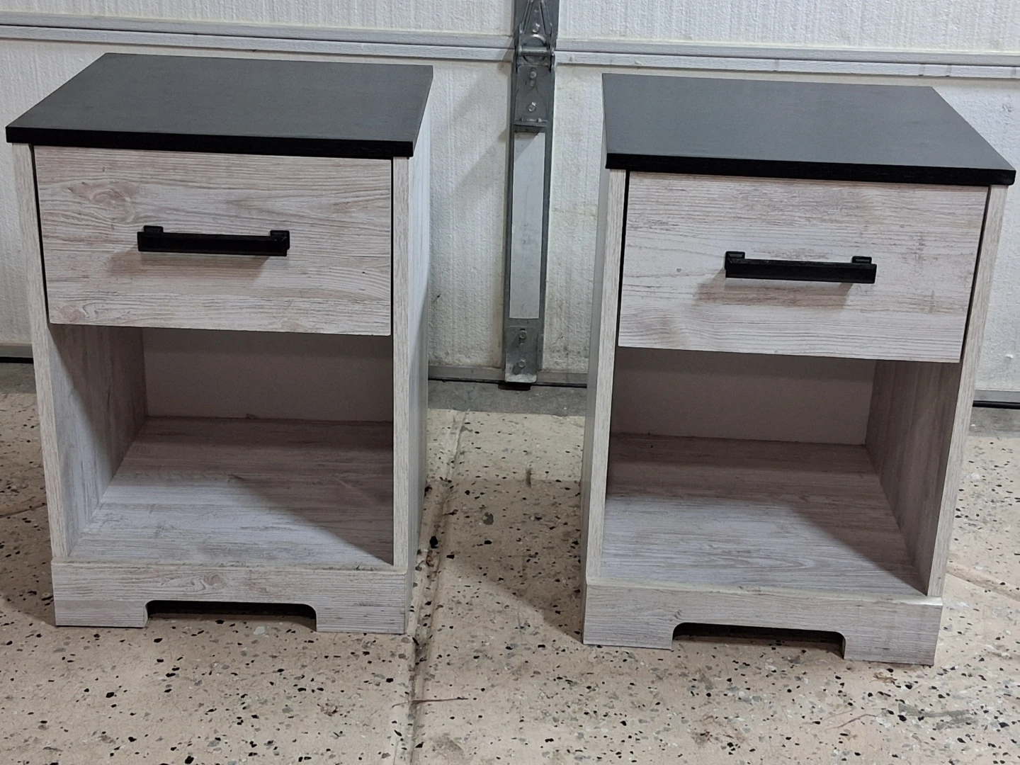 Pair of Nightstands with Drawer - Black and White Wood Grain - photo 3