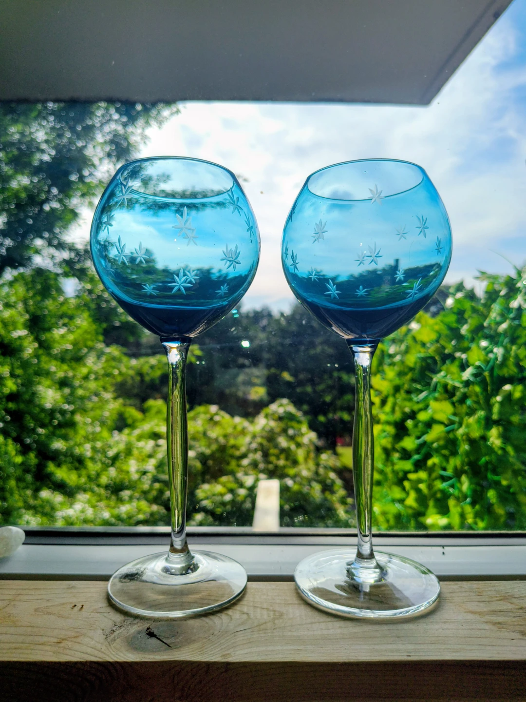 Vintage 1960's Bohemian Starburst Crystal Wine Glasses