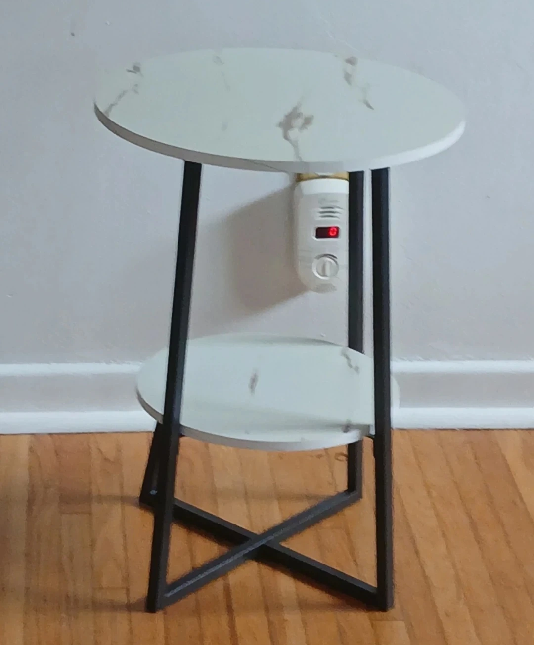 Round Marble-Look End Table with Shelf - photo 3