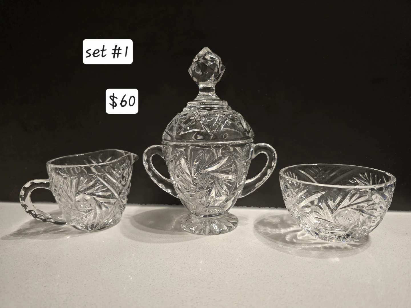 Vintage Crystal Sugar Bowl and Creamer Set
