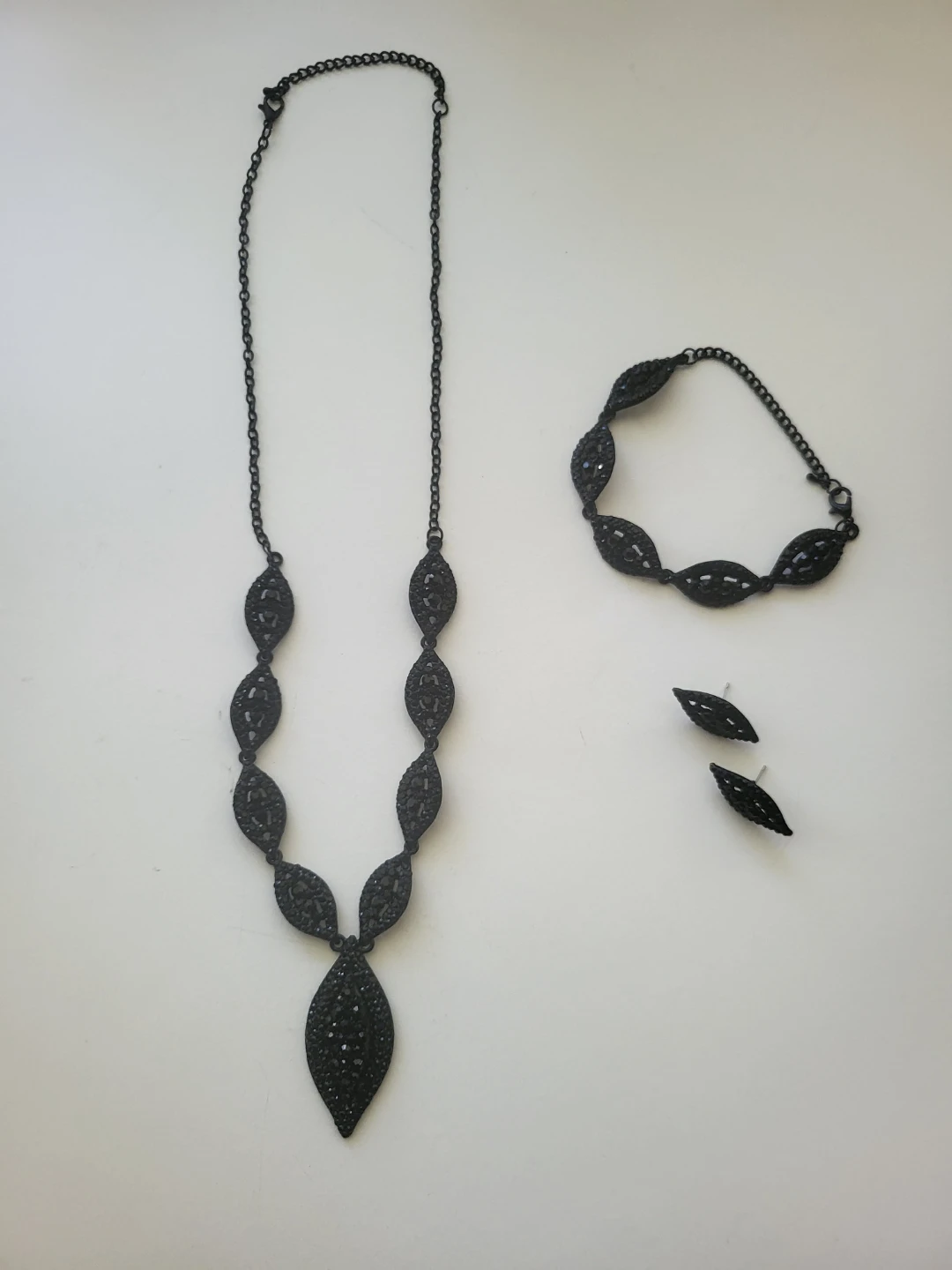 Black Rhinestone Necklace, Bracelet & Earring Set