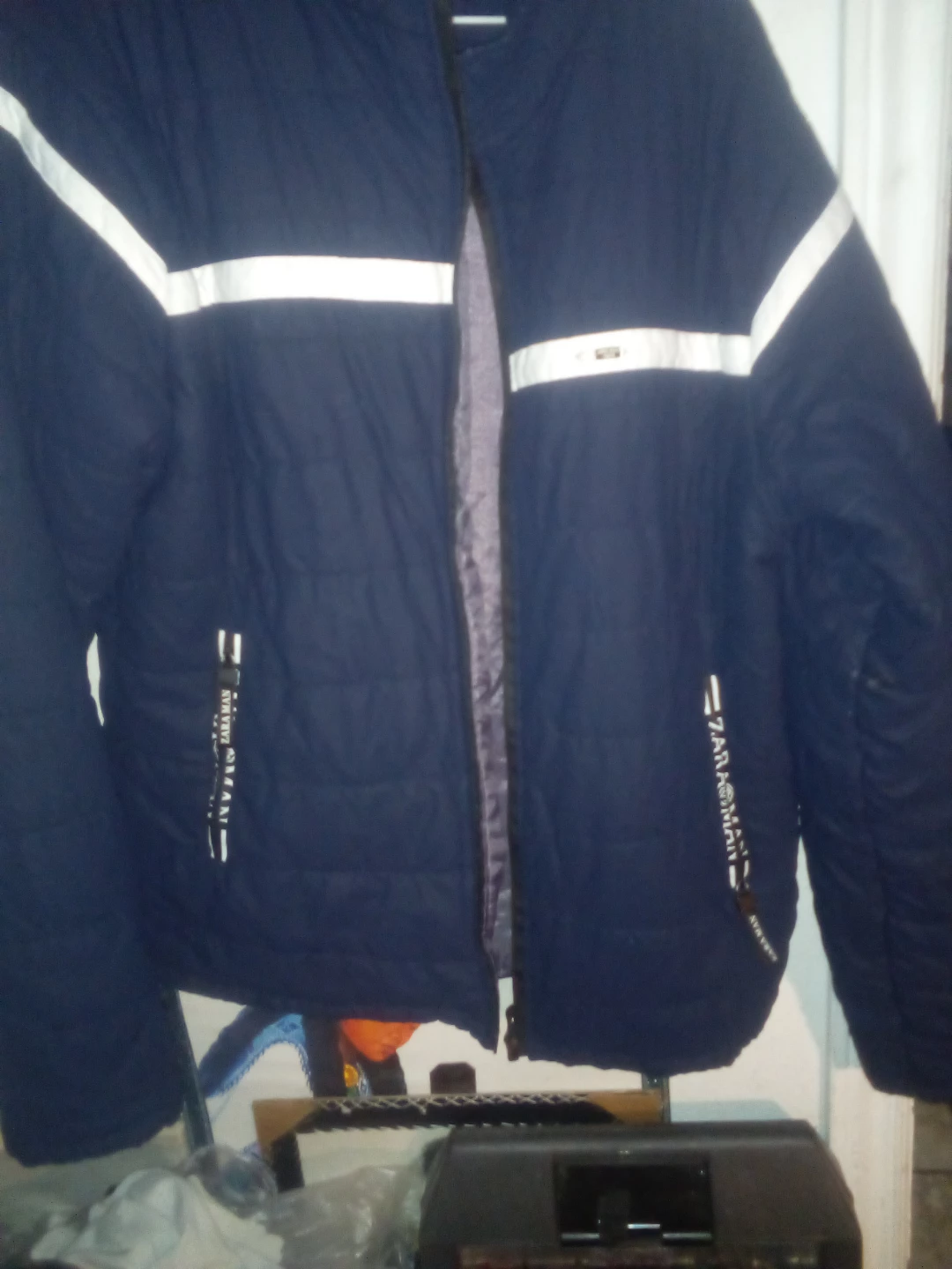 Men's Blue Puffer Jacket with Reflective Stripes - photo 4